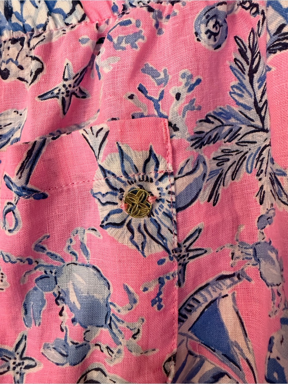 Lilly Pulitzer Brawley Lagoon Linen Pink Coastal Print Pull On Crop XL NWOT - Picture 5 of 8
